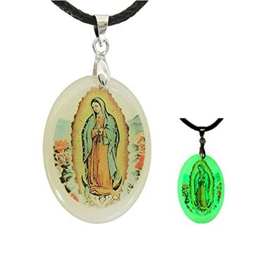 Imagem de PTGMH Colar de Virgem Maria ajustável Miraculous Jewelry para mulheres, colar madrinha, pingente oval de resina que brilha no escuro, presentes religiosos modernos, 3*2, Resina, Âmbar