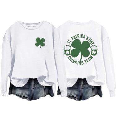 Imagem de Nagub Camiseta feminina St Day THE LEPRECHAUNS MADE ME DO IT, moletom de manga comprida (Z - trevo irlandês - D-branco, M), Z - Trevo irlandês - D-branco, M
