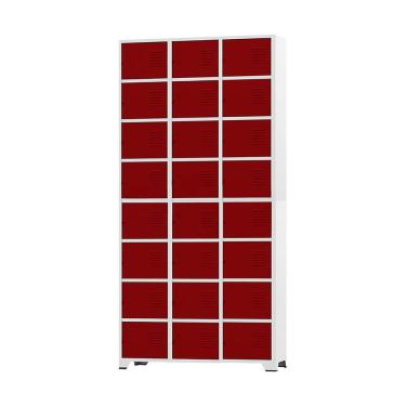 Imagem de Armário Roupeiro De Aço 24 Portas Para Vestiário Academia Locker Vermelho com Chave