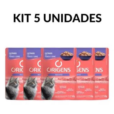 Imagem de Kit 5un Sachê Origens Para Gato Adulto Castrado Frango 85g