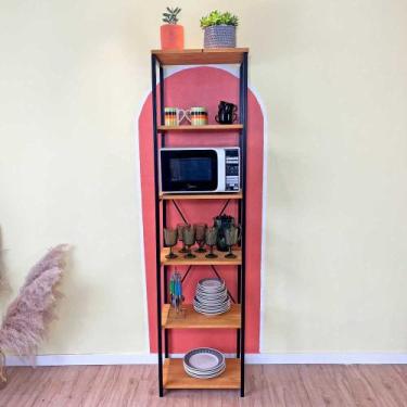 Imagem de Estante Style de Ferro e Madeira Slim 6 Prateleiras Industrial Nozes e