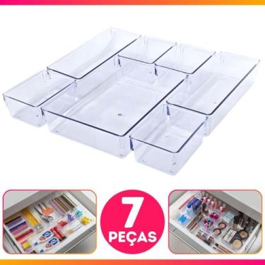 Imagem de Kit 7 Organizadores Multiuso Para Gavetas Armários Geladeiras Pote Acr
