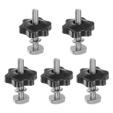 Imagem de HARFINGTON Kit de 5 conjuntos de parafusos de trilho em T M6 x parafusos roscados de 40 mm M6 x 32 mm de aperto de porca manual sextavada com arruela para gabaritos e luminárias de marcenaria, preto