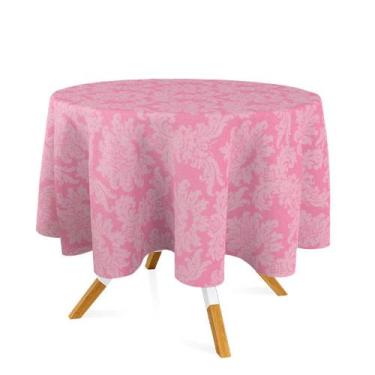 Imagem de Toalha de Mesa Redonda em Tecido Jacquard Rosa Bebê Medalhão Tradicion