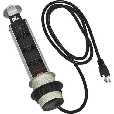 Imagem de Torre De Tomada Pix Multiplug Retrátil Embutir Mesa, Prata e Preto, Bi