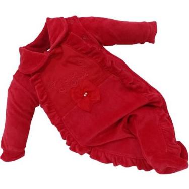Imagem de Macacão Plush Bebê Feminino Babadinho Chuquinha Bordado 2897, Vermelho