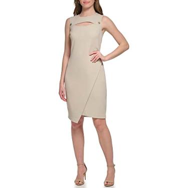 Imagem de Tommy Hilfiger Vestido feminino sem mangas de crepe liso, Caqui, 50