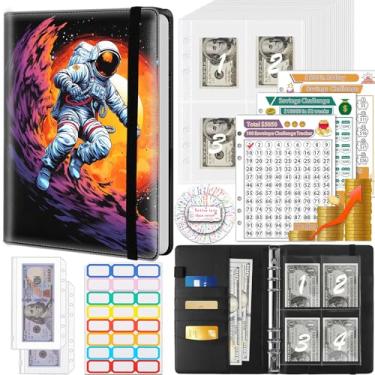 Imagem de Fichário para economizar dinheiro, 100 envelopes, desafio de economia de dinheiro, fichário de orçamento e 3 rastreadores de orçamento, livro de couro PU A5 para economizar dinheiro, Cosmic Explorer