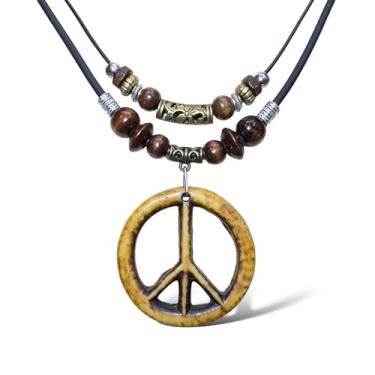 Imagem de Colar unissex de camada dupla com símbolo de paz de resina e pingente hippie estilo boho joia ajustável, Large, Resina Liga de aço Plástico, Sem Pedra Preciosa