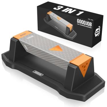 Imagem de Goodjob - Conjunto de Pedras de Afiar Diamante Extragrande com 3 Grãos Laterais 400/600/1000 - Afiador de Facas de Diamante Industrial Premium - Preto