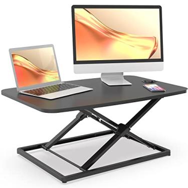 Imagem de worker Standing Desk Converter, 31 Inch Compact Height Adjustable Stand up Desk Riser, Ultra Low Profile Sit to Stand Desk for Laptop Riser Workstation, Black
