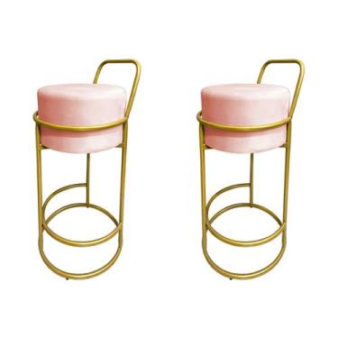 Imagem de Kit 2 Banquetas Alta Redonda Base Dourada Veludo - Rose - CONCEPT ESTO