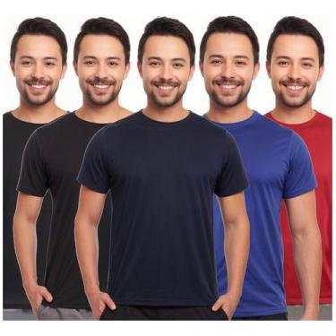 Imagem de Kit 5 Camisas Básicas Masculina Dry Fit Lisa Tradicional - MC Digital,