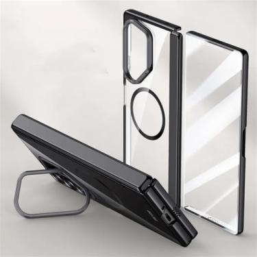 Imagem de Capas magnéticas para Samsung Galaxy Z Fold6 Capa galvanoplastia mola dobradiça suporte de lente, película preta HD, para Galaxy Z Fold6