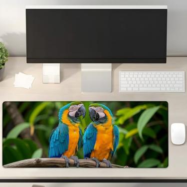 Imagem de Turamurra Mouse pad para jogos de arara azul e dourada presentes 80 cm x 30 cm, base de borracha antiderrapante para computadores, laptop, escola, escritório, acessórios para casa, decoração, mouse