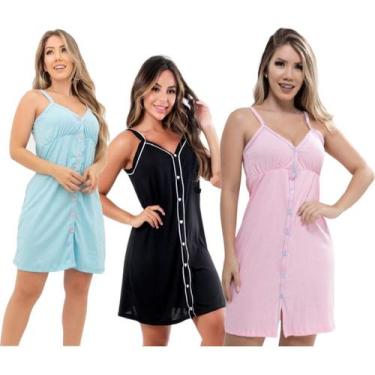 Imagem de Kit 3 Camisola Feminina Pós Cirúrgico Com Botões Maternidade Hospitala