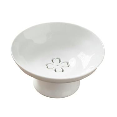 Imagem de Prato retrô de frutas para lanche dim sum, prato de cerâmica alto para chá de nozes japonesas - branco pérola - grande