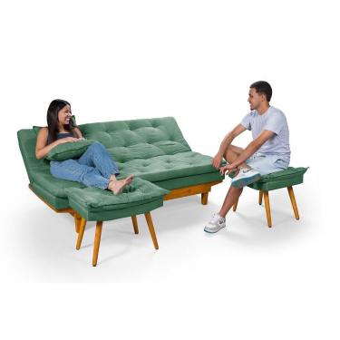 Imagem de Sofá Cama Caribe 3 Lugares Com Duas Banquetas Revestimento Linho