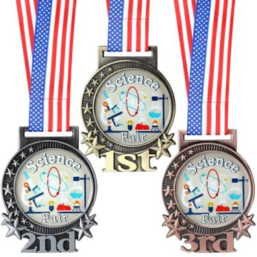 Imagem de Tondiamo 3 medalhas de prêmio Science Fair Project 7 cm ouro prata bronze 1º 2º 3º lugar medalhas com fita para educação, projeto de ciências escolásticas, troféu acadêmico presente (elegante)