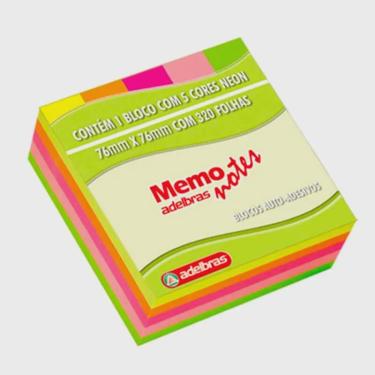 Imagem de Bloco Auto Adesivo Post It Adelbras Neon 5 cores 320 Folhas