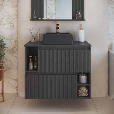 Imagem de Gabinete de Banheiro Suspenso 75cm Luiza com 2 Portas Basculante com Cuba