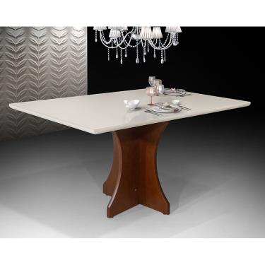 Imagem de Mesa de Jantar de Madeira com Vidro 120x80 Luna Off-white