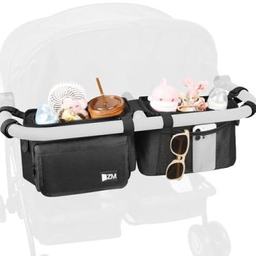 Imagem de ZZM Organizador Duplo Para Carrinho De Bebê Com 2 Bolsos Térmicos, Compatível Bob Duallie, Jeep E Baby Jogger City Mini Gt2, Acessórios Duplo, Corrida Console Pais