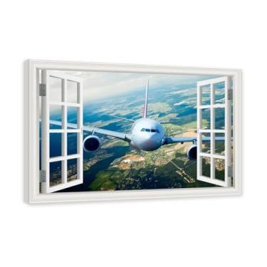 Imagem de Arte de parede em tela de janela aberta, impressão natural em tela, "Avião no céu 63.5 cm, decoração de parede de paisagem de janela, decoração de casa moderna. Moldura interna 70 x 105 cm - 27,6 x
