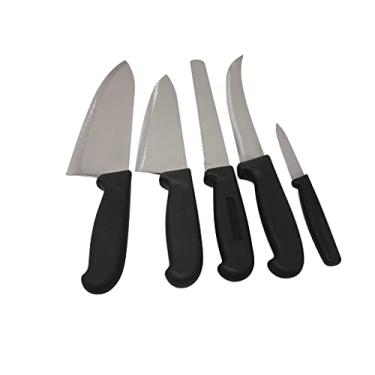 Imagem de Cozzini Cutlery Imports Conjunto de facas Escolha 5, 10 ou 15 peças – Cabo preto – Talheres de cozinha comercial afiada – Facas de cozinha (conjunto de 5 peças)