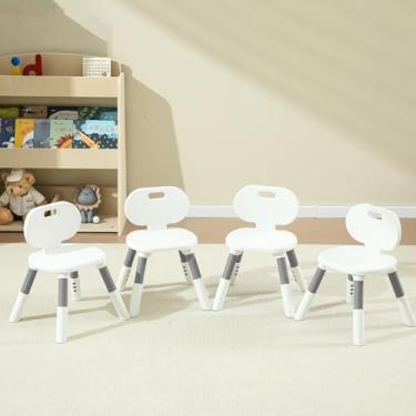 Imagem de Cadeira infantil de plástico ajustável com altura de 3 níveis, cadeira infantil durável e leve com capacidade máxima de carga de 59 kg, adequada para creche, sala de aula e casa (pacote com 4