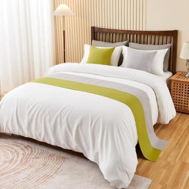 Imagem de Cachecol de corredor de cama de hotel moderno faixa de decoração sem desbotamento quarto proteção dupla cor patchwork cama cauda toalha de cama de luxo mantas para pé da cama verde 1 peça fronha 19,7