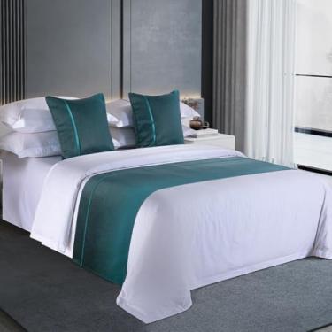 Imagem de Cachecol para cama de hotel, moderno, mantas de cama para pés da cama, simples, cor sólida, decoração de cama, quarto, casa de hóspedes, proteção macia toalha de cama - verde escuro/casal, 50 x 209,8