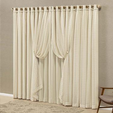 Imagem de Cortina Marrocos Tecido Blackout e Voal Fitado 4,00M X 2,70M Janela - Palha