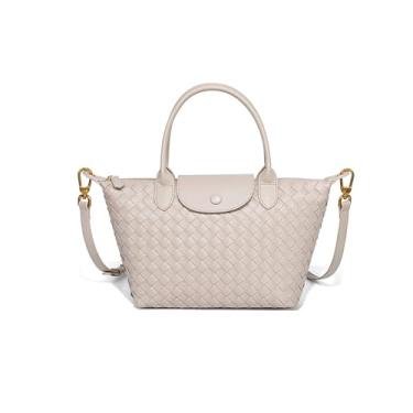 Imagem de Waiyqju Bolsa tiracolo feminina de couro trançada de luxo com alça superior elegante para viagem de grande capacidade, Tamanho médio nº 5 bege, Large