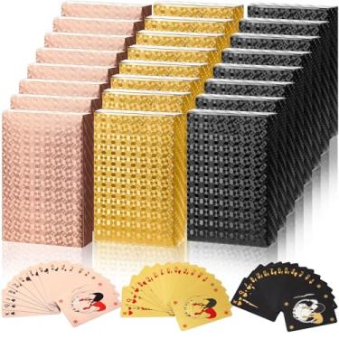 Imagem de Zubebe 12 Decks of Playing Cards Waterproof Plastic Poker Cards Bulk Gold Foil Playing Cards Gift for Adults Washable Flexible Party Game Favors(Black, Gold, Rose Gold)