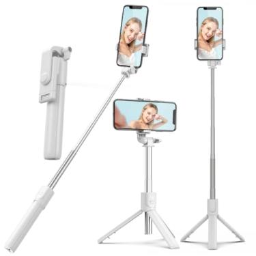 Imagem de PINHEN Tripé de telefone e bastão de selfie, suporte de tripé extensível de rotação de 360° 3 em 1 com controle remoto sem fio removível portátil para smartphone compatível com iPhone Android Sansung