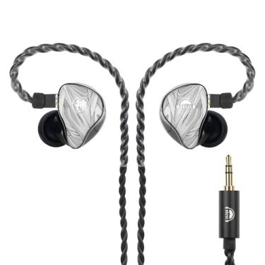 Imagem de OKCSC Fones de ouvido de estúdio, fone de ouvido intra-auricular de alta fidelidade, design cósmico cinza-branco, diafragma de titânio PET de 10 mm, tecnologia Tesla/ambiente equilibrado/ampla