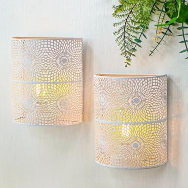 Imagem de JHY DESIGN Conjunto de 2 candeeiros de mesa alimentados por bateria 20 cm de altura vintage arandela de parede moderna de metal com temporizador de 6 horas decoração de parede para sala de estar