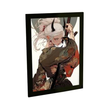 Imagem de Quadro Decorativo Anime Mulher Samurai Ilustração Tatto Oni Decoração Poster Quarto Sala