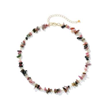 Imagem de Xalroco Gargantilha de pedra preciosa e pingente boho hippie para mulheres, colares de surfista com contas de pedra natural, banhado a ouro 14K, joia artesanal de verão e praia, Medium, Pedra natural