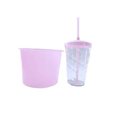 Imagem de 34 Kits Cineminha Balde 1,5 Litros +copo Twister 500ml (transp. com TAMPA Rosa Bebê)