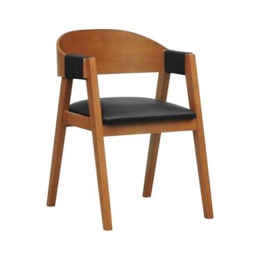 Imagem de Cadeira Miami Madeira Maciça Encosto Anatômico Curvo - Amêndoa - Assento Estofado Corano Preto