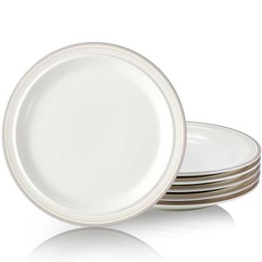 Imagem de Conjunto de 6 pratos de jantar de porcelana de 26,7 cm - seguro para micro-ondas, forno e lava-louças, resistente a arranhões. (cinza aconchegante)