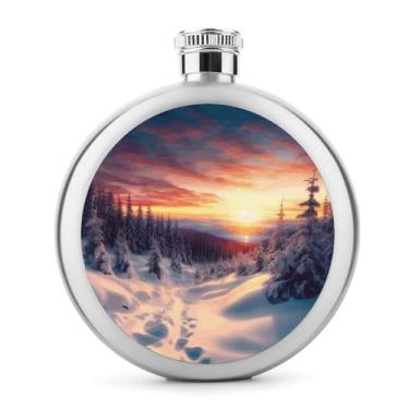 Imagem de Cantil de aço inoxidável, inverno, neve, pôr do sol, paisagem, impressão, clássico, cantil, cantil, cantil, viagem, portátil, cantil de metal
