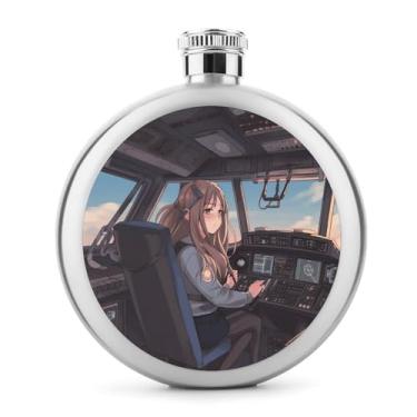 Imagem de Cantil de aço inoxidável, balão clássico com impressão de cabine de avião, garrafa de bolso, cantil, garrafa de viagem, portátil, cantil de metal