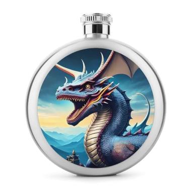 Imagem de Cantil de aço inoxidável, dragão rugindo, impressão, metal, clássico, cantil, garrafa de viagem, garrafa portátil de licor