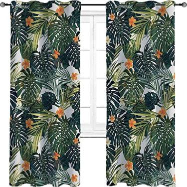 Imagem de Cortinas blackout Havaí – Cortinas de quarto e sala de estar com isolamento térmico, economia de energia e redução de ruído, trançado de três camadas, L 213 cm x C 236 cm verde samambaia verde jade