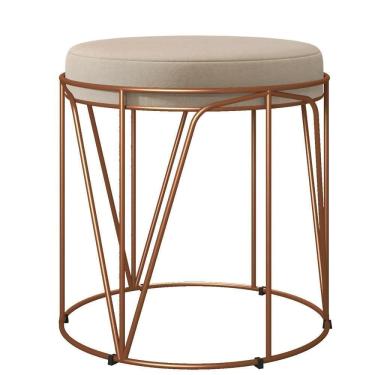 Imagem de Puff Decorativo Aramado Bronze Zaya L02 Suede Bege