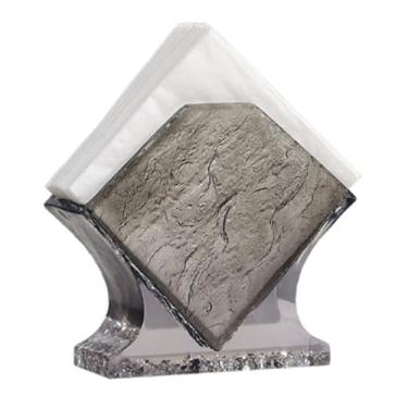 Imagem de Suporte de guardanapo de resina - Suporte de toalha de papel comercial quadrado (570g) - Armazenamento vertical de mesa em 4 cores (cinza 2)