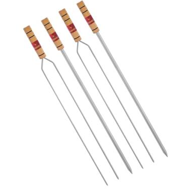 Imagem de Espetos para Churrasco 85cm Cromado com Cabo de Madeira – Lâmina 72cm | Cabo Resistente ao Calor, Não Esquenta | Ideal para Carnes, Linguiça, Legumes | Profissional e Doméstico (KIT 4 (2RETO+2DUPLO))